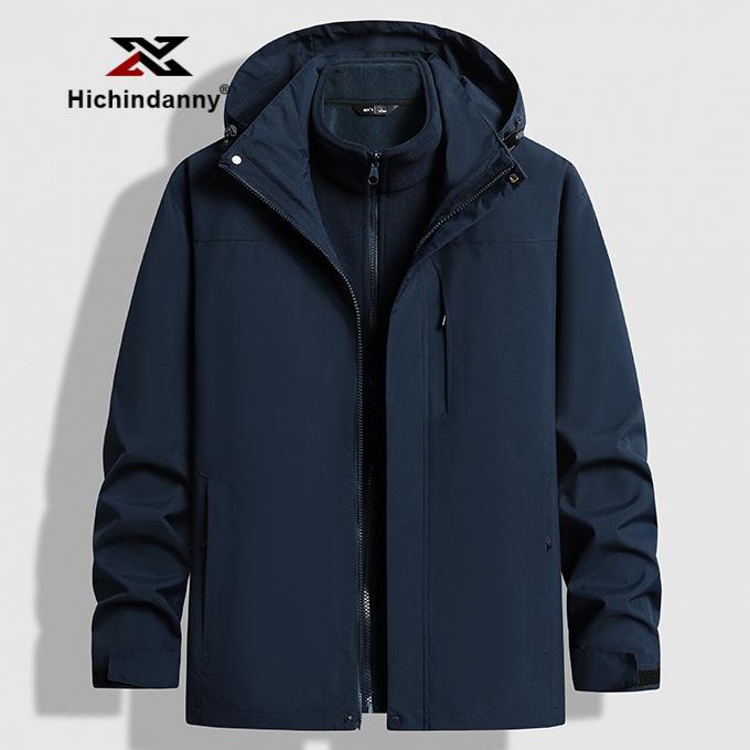 HICHIN男士立领连帽可脱卸冲锋衣秋冬季宽松加大户外三合一两件套