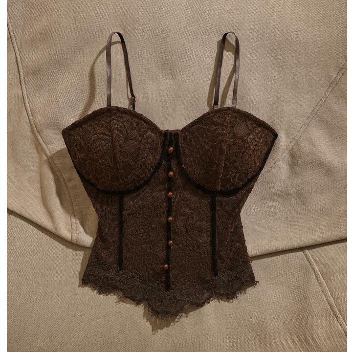 高级感蕾丝吊带背心女内搭外穿带胸垫性感时尚抹胸上衣法式复古