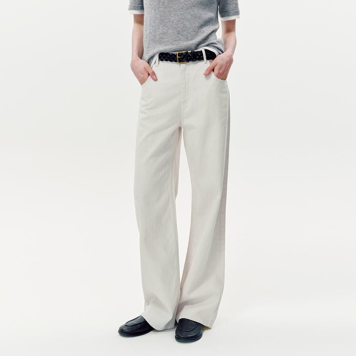 华吉言/HUAJIYAN【烛台】亚麻混纺经典中高腰复古百搭宽松直筒裤