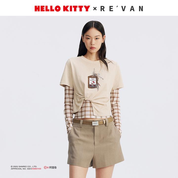 【乔欣同款】REVAN芮范25秋HelloKitty格纹内搭扭结T恤RL71001006