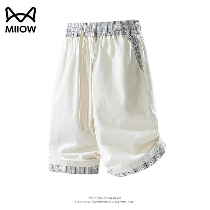 猫人美式假两件撞色短裤男夏季新款简约时尚直筒裤休闲痞帅五分裤