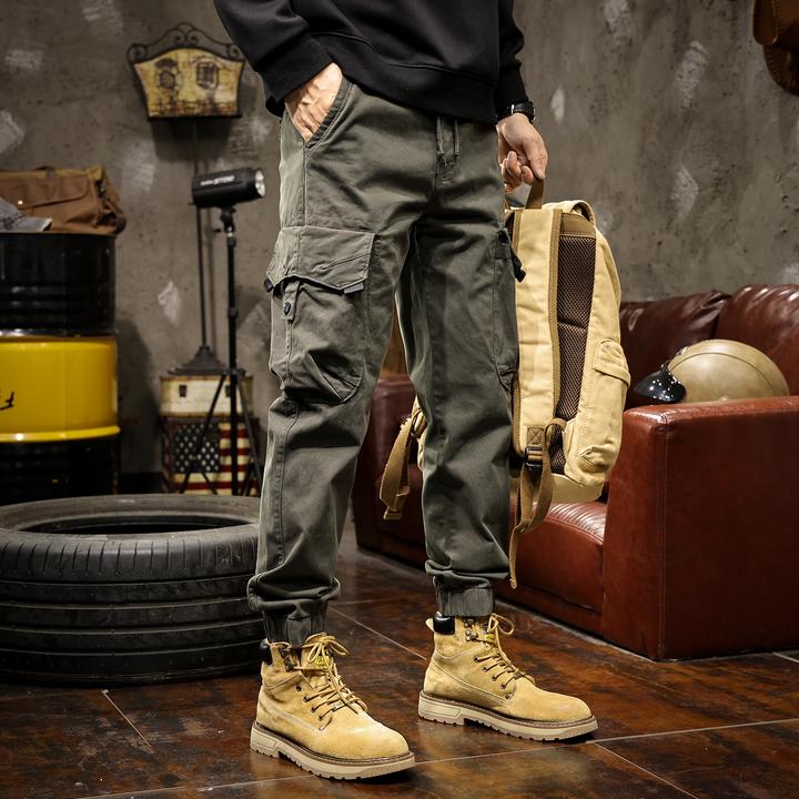 美式户外工装裤子男春秋季新款直筒修身束脚伞兵冲锋休闲裤男
