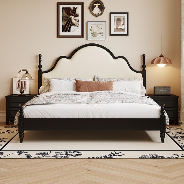 法式罗马柱造型复古软包床头实木床主卧室简约双人床家用大床