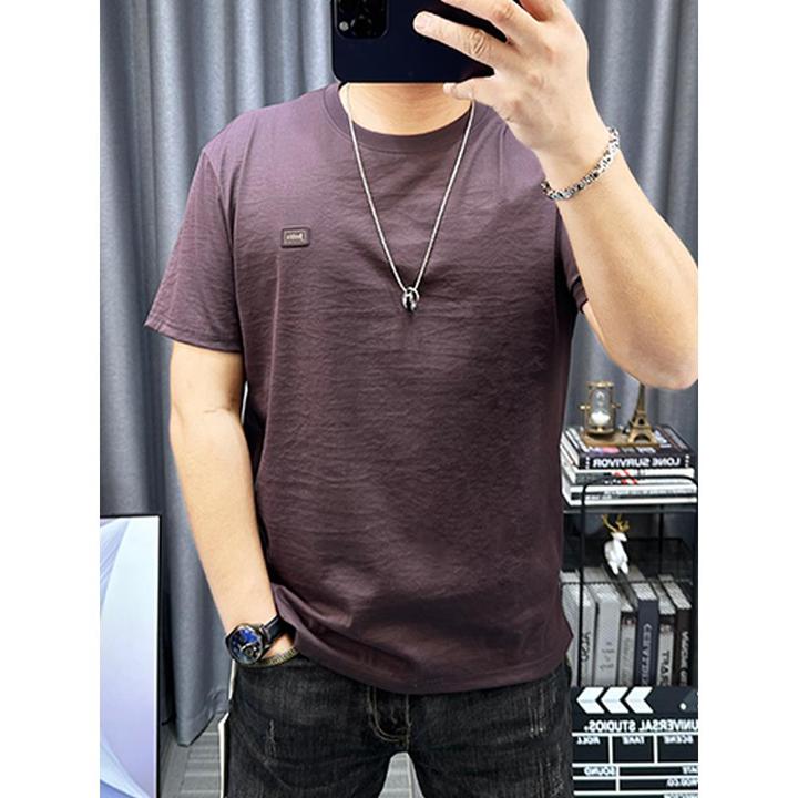 男士棉麻短袖t恤2025夏季新款简约百搭修身薄款男装上衣麻料体恤