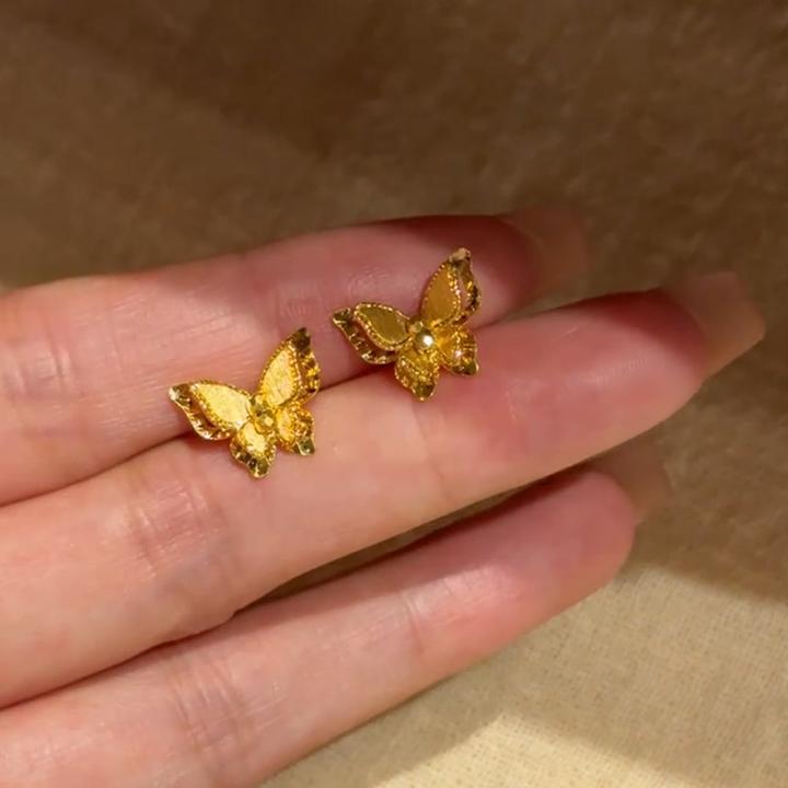 铜合金耳饰 爆闪金色双层蝴蝶耳钉女时尚小众设计高级感精致耳饰
