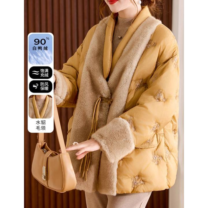 新中式妈妈冬装轻薄羽绒服中老年女装冬季加厚保暖白鸭绒棉袄外套