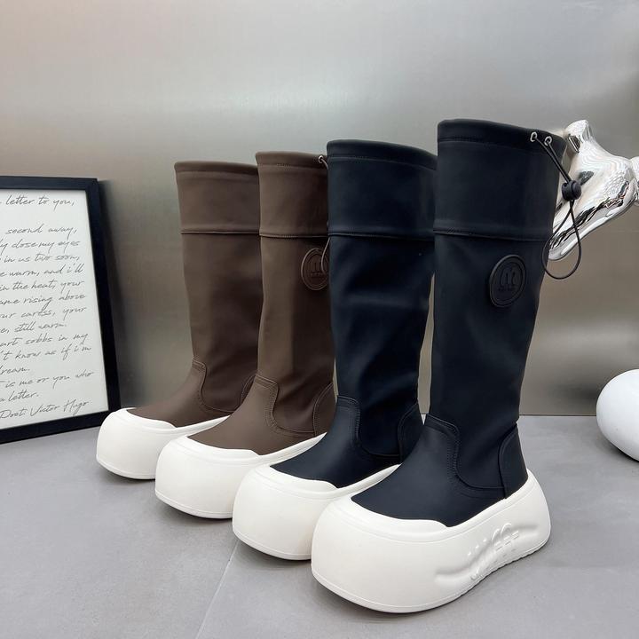 欧货2025新款大头厚底松糕套筒马丁靴高筒骑士靴小个子不过膝长靴