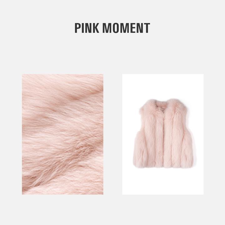 PM王囡囡 粉色狐狸毛竖条隐形扣别致设计皮草 ND1D1835