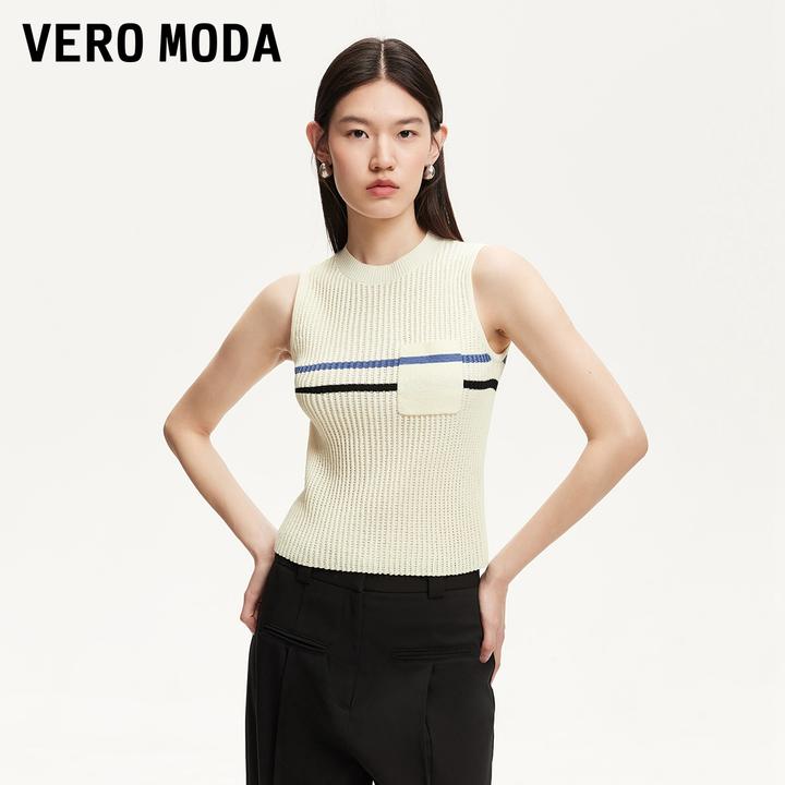 Vero Moda可外穿美背打底背心撞色条纹圆领无袖纯欲慵懒风针织T恤