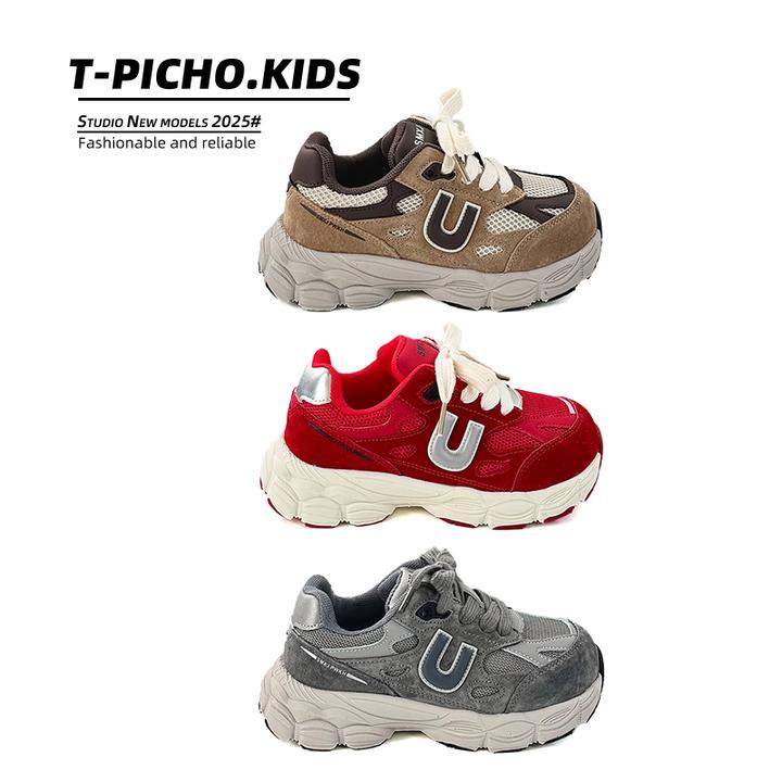 儿童时尚真皮运动鞋2025秋季新款女童老爹鞋男童鞋休闲跑鞋-9961