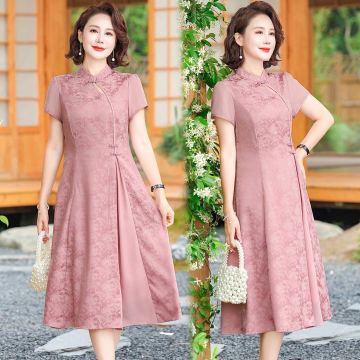 妈妈夏装短袖连衣裙改良旗袍2025新款中老年女夏季新中式国风裙子