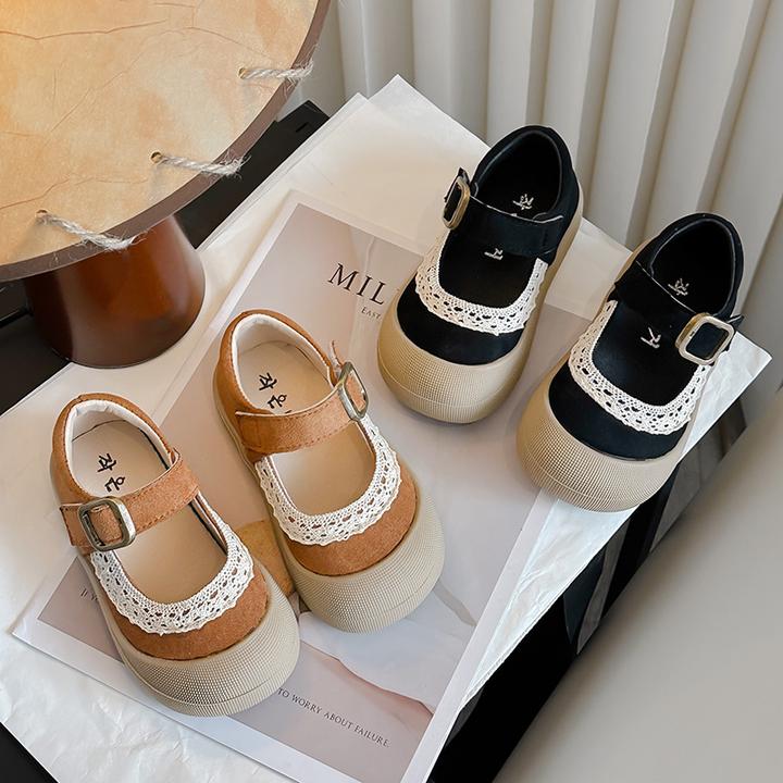韩版女童小皮鞋2025春秋新款蕾丝花边小香风豆豆鞋软底单鞋潮8821