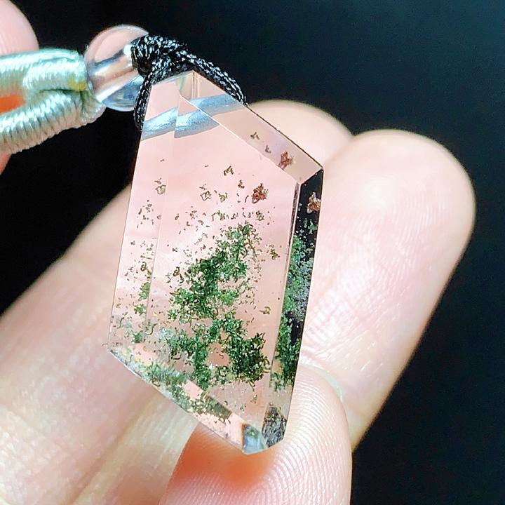 东海水晶天然随形绿幽灵水晶吊坠毛衣链通透绿幽灵纯天然100%真品