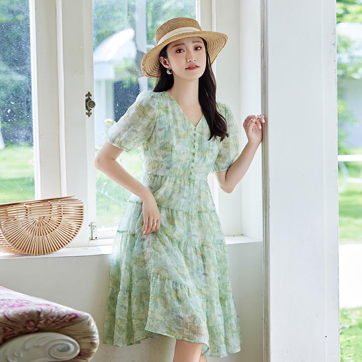 【莫奈庄园】奢姿2025春夏新款胖妹妹大码女装温柔风碎花高级感裙子
