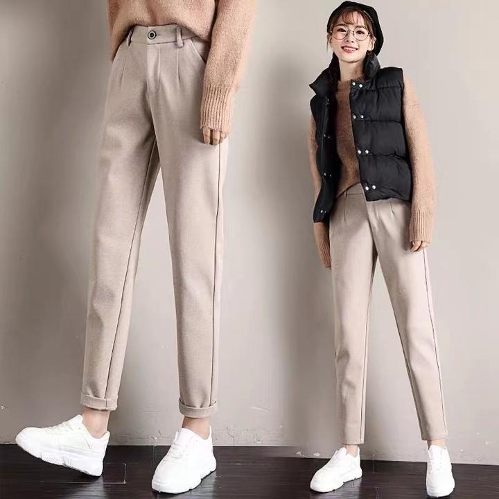 毛呢裤秋冬季职业直筒厚款小个子奶奶裤九分裤显瘦宽松新款哈伦裤