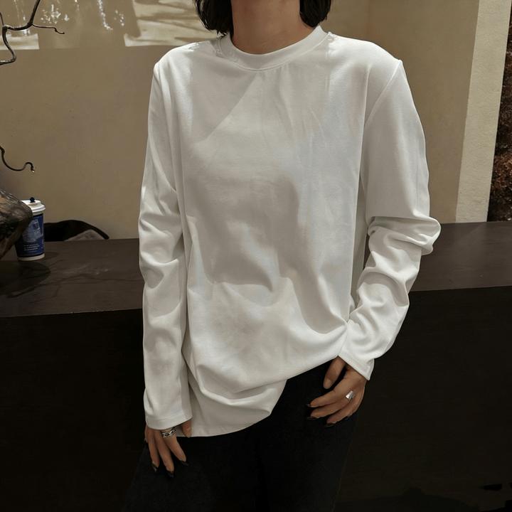 老钱风慵懒风圆领后背一条筋长袖T恤女秋冬新款内搭宽松套头上衣