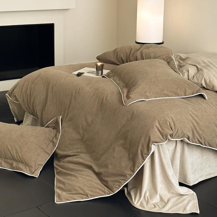 冬季极简风加绒加厚牛奶绒四件套珊瑚绒床单被套防静电床上用品