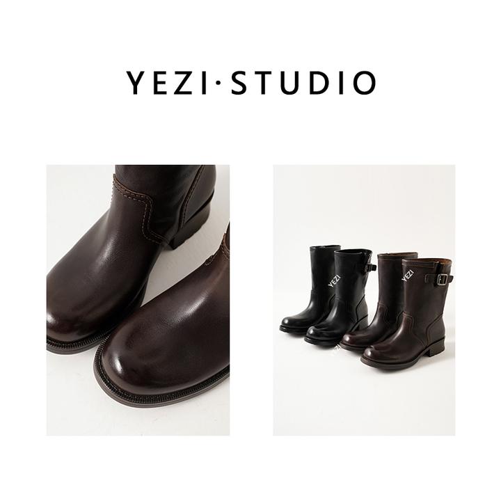 【城市半靴】植鞣小牛皮英伦风做旧机车褶皱厚底中筒骑士靴25349035