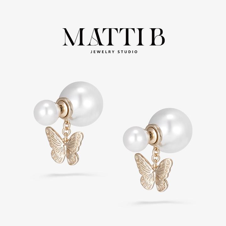 铜合金仿珍珠耳饰 小众设计感气质高级感优雅高端蝴蝶耳钉女2047