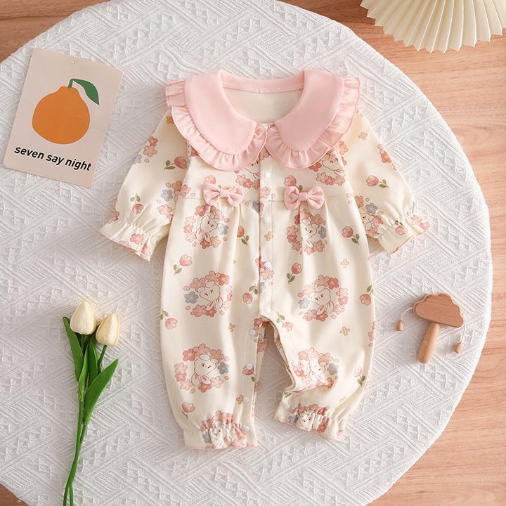 新生婴儿春秋连体衣纯棉宝宝秋季衣服可爱小兔超萌哈衣长袖外出服