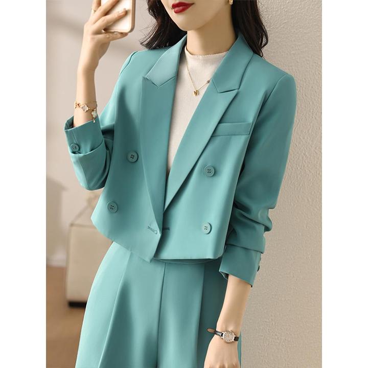 2026春秋季女式绿色短夹克新款休闲小款高端优雅洋气小西装正装