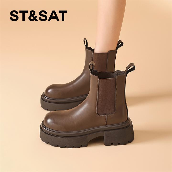 星期六切尔西短靴2025秋季新款厚底增高英伦风优雅气质舒适时装靴