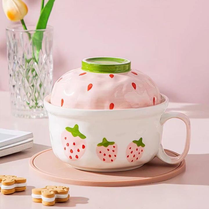 陶瓷泡面碗带盖带手柄高颜值学生宿舍用方便面碗大容量汤碗