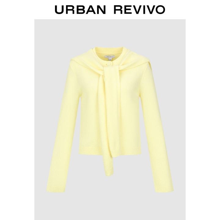 UR2026春季新款女装休闲披肩式绑带短款针织开衫UYL950273