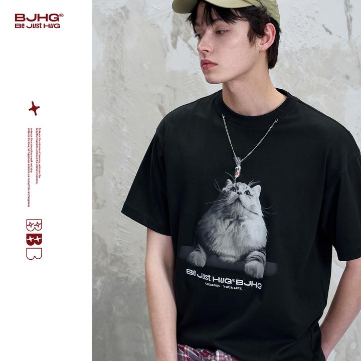 【专属】BJHG不计后果小猫捉鱼短袖t恤男女装吸湿速干凉感功能T恤