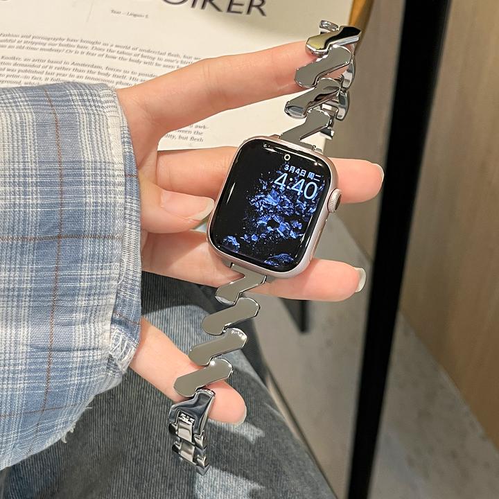 适用apple wathS10表带新款Z字波浪纹金属iwatchS9/8/7腕带百搭