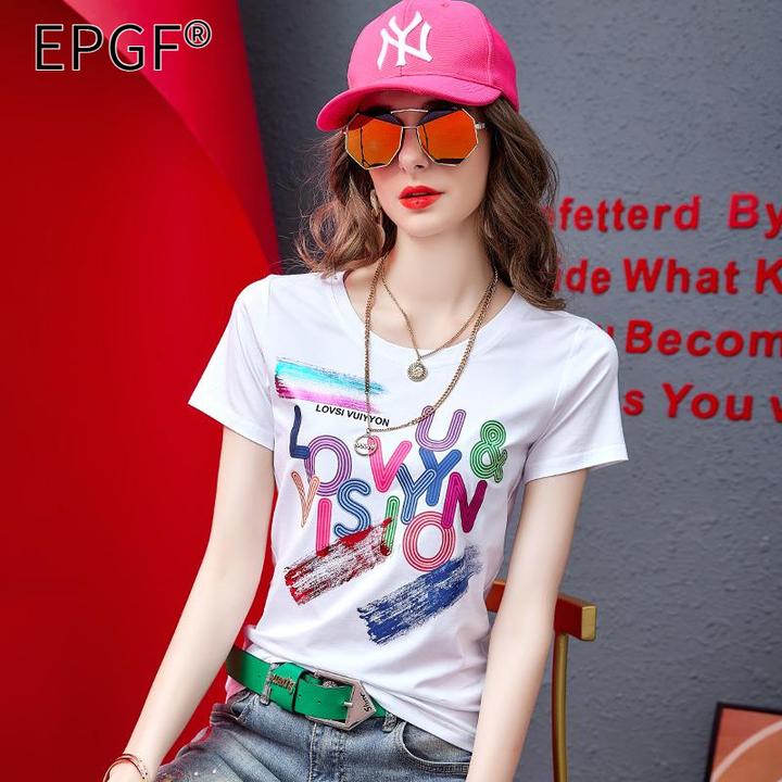 EPGF女装2025年新款白色t恤女修身夏季爆款短袖体恤时尚半袖上衣