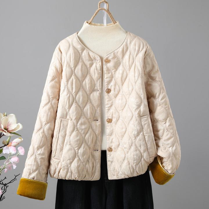 文艺复古民族风提花夹棉外套女2025冬季新款时尚保暖长袖圆领棉服