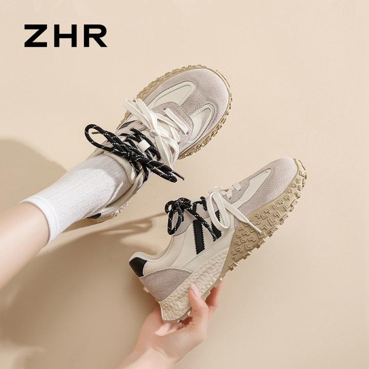 ZHR女士防滑女鞋2025秋季新款休闲运动板鞋时尚复古拼色德训鞋女