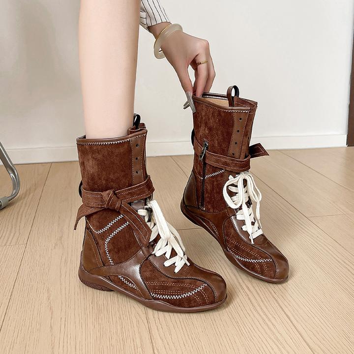 复古拳击靴女2025春秋新款英伦风短筒马丁靴内增高德训鞋休闲短靴