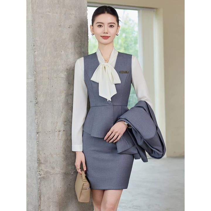 灰色马甲职业套装女秋冬气质款售楼部物业客服工作服酒店前台工装