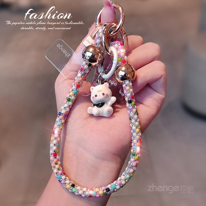 闪钻手机挂绳女手腕短款卡通高级感精致挂件户外旅游防丢手提链