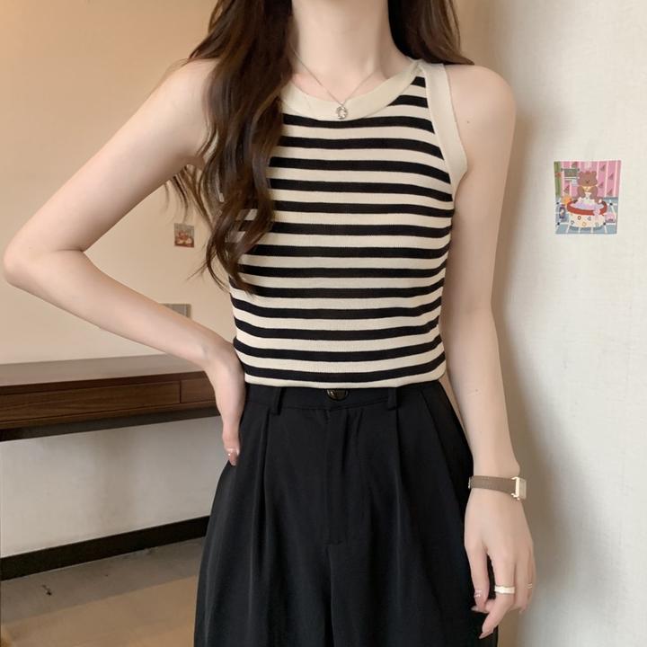 大码胖mm法式条纹吊带背心女夏季内搭外穿百搭显瘦无袖打底上衣潮