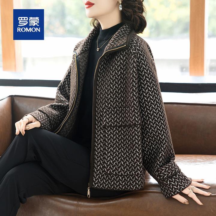罗蒙时尚妈妈装春秋新款开衫休闲夹克上衣时尚中老年女士针织外套