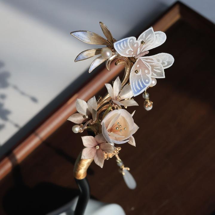 森森的簪丨清音丨原创非遗绒花新中式盘发木簪古风汉服流苏发饰