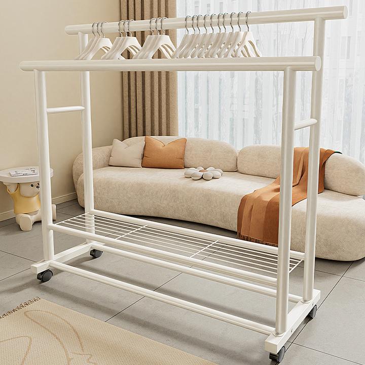 优勤双杆晾衣架落地室内家用卧室简易宿舍凉晒衣服架子移动挂衣架