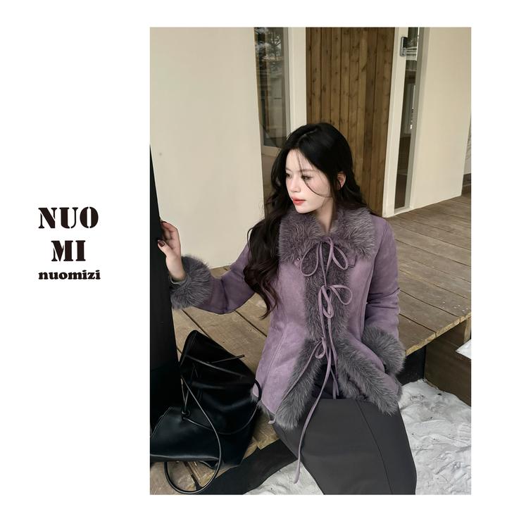 ZOZ糯米子[紫禁城]毛毛麂皮绒外套女装冬季2025新款棉衣紫色棉袄