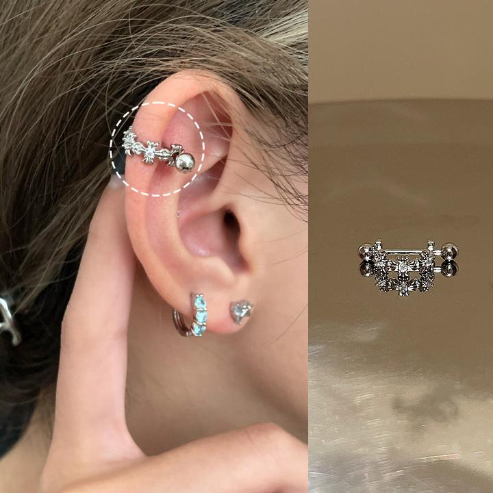 钛钢耳饰 十字架耳骨钉钛钢超闪锆石平底耳蜗钉睡觉免摘耳饰品女