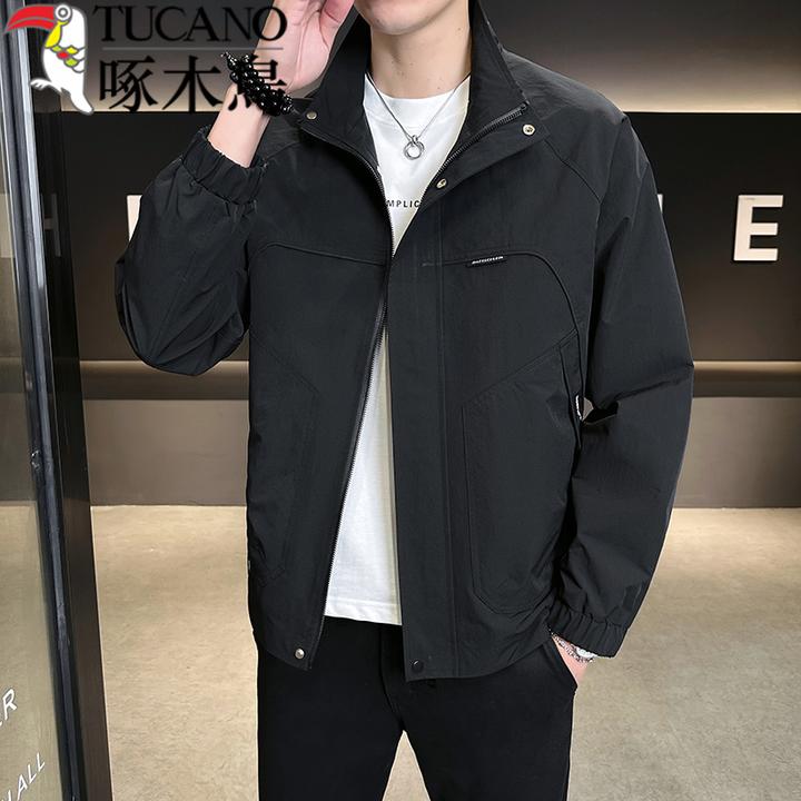 啄木鸟正品2025新款男士外套春秋季潮牌立领夹克休闲百搭男装风衣