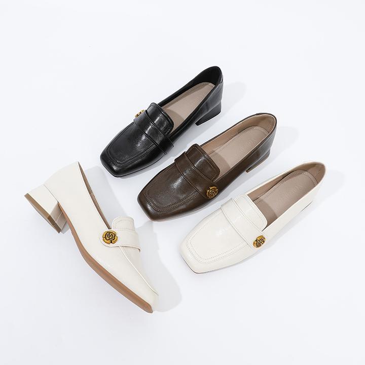 粗跟乐福鞋2025年春秋复古时尚百搭方头中跟一脚蹬四季小皮鞋网红