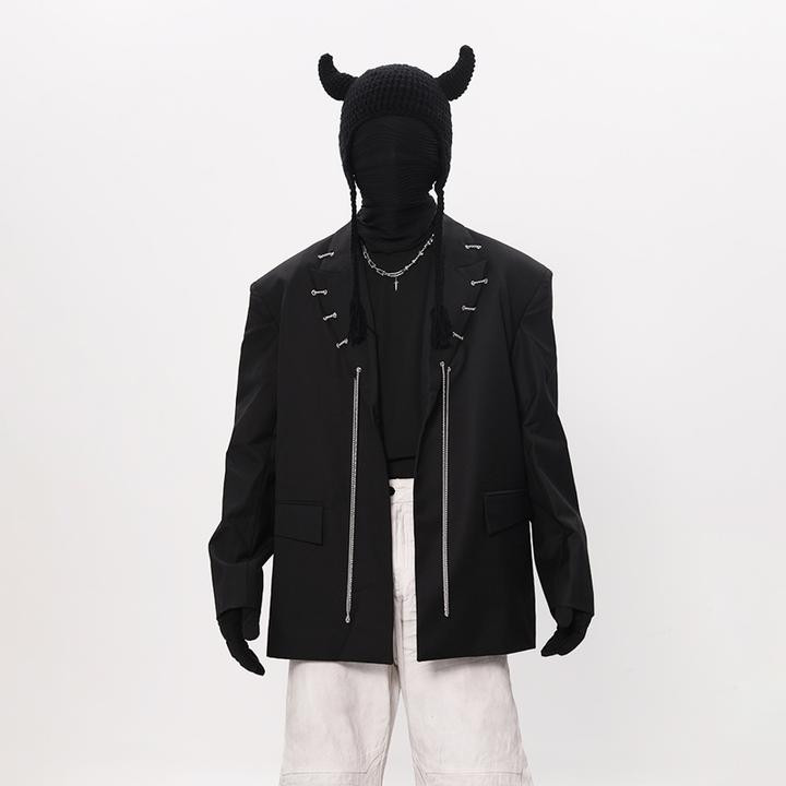 MANSON'先锋时尚'金属链解构设计西装外套高级感个性秀场廓形西服