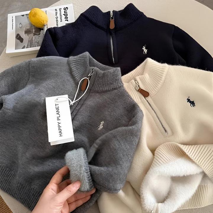【韩版】2025秋冬儿童新款加厚保暖针织毛衣百搭加绒时尚童装打底
