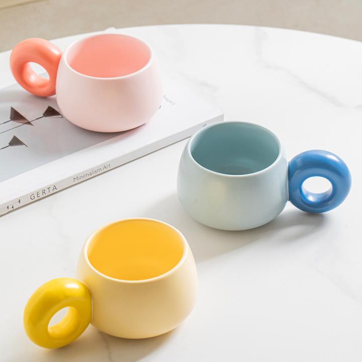 创意早餐杯INS风手柄款无盖款马克杯可爱款纯简约撞色创意双开模