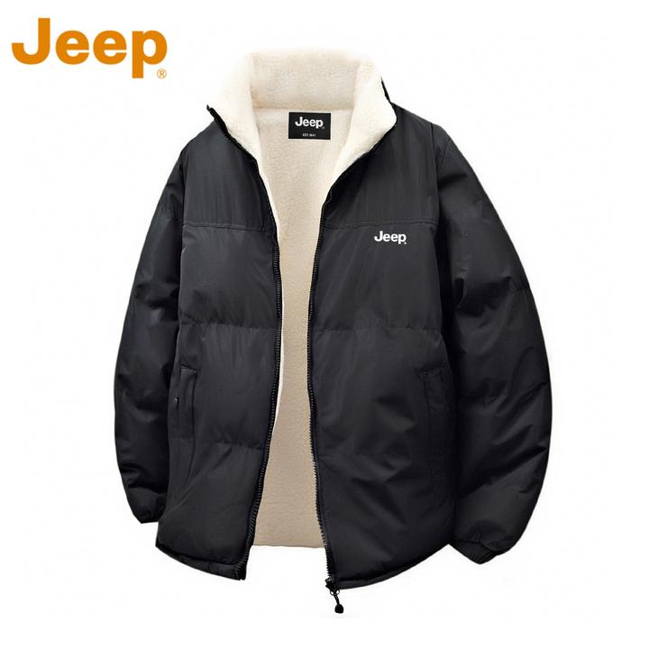 JEEP吉普双面穿羊羔绒保暖棉衣男款冬季2025新款宽松潮牌立领外套