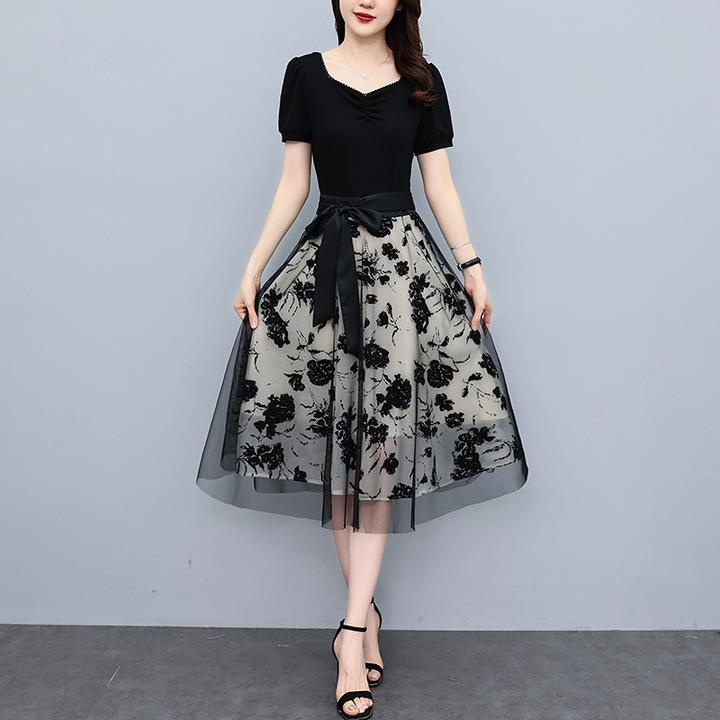 连衣裙女夏季2025年新款轻熟御姐风高腰显瘦设计感气质网纱裙子仙