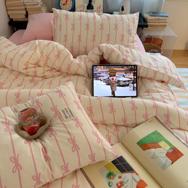 丝带蝴蝶结韩系少女心四季款全棉四件套文艺公主宿舍床单被套床品